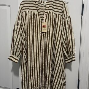 Entro Brown and White Striped Dress